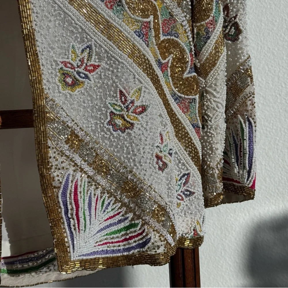 Vintage SweeLo 100% Silk Fully Beaded Embroidered Jacket – Size M (8-10)